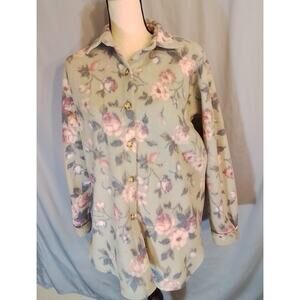 Cherokee Light Green Floral Button Up Fleece Jacket